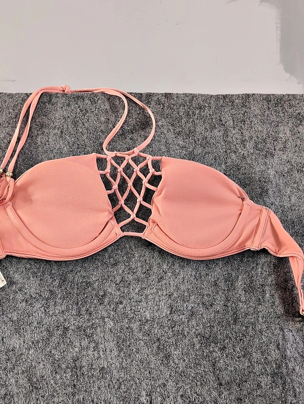 Abercrombie Pink Crochet-Detail Bikini Top Size Small